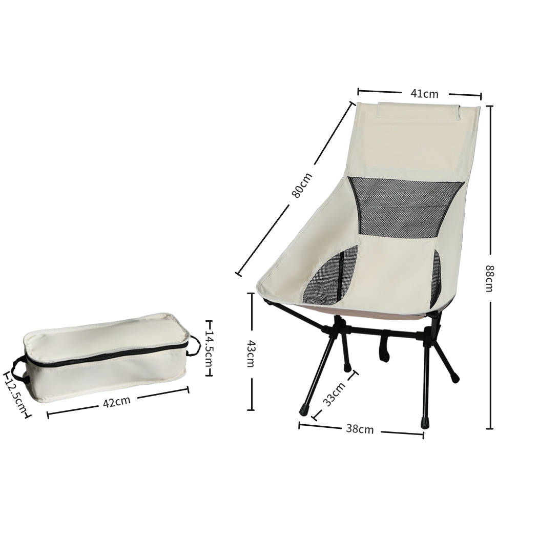 Levede Camping Chair Folding Outdoor Large Beige - Image 3