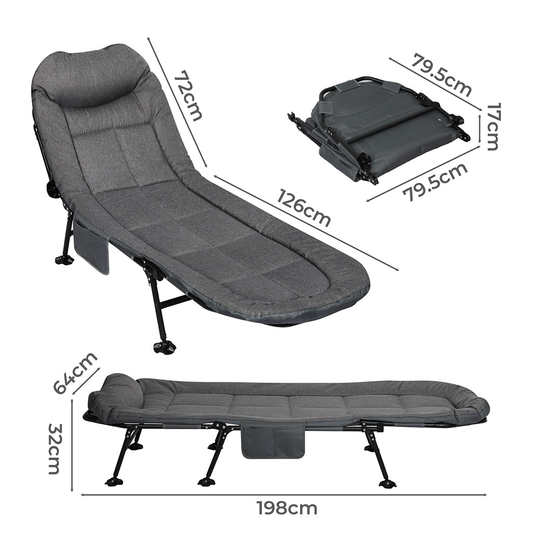 Levede Folding Camping Bed Camp Cots Dark Grey - Image 3